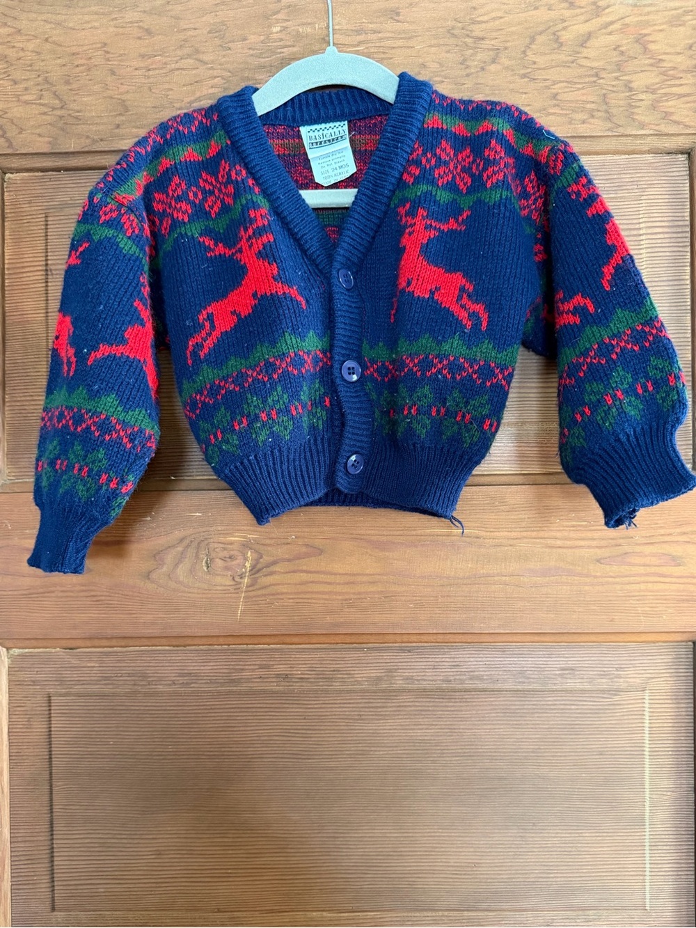 Vintage Nordstrom Classic Navy & Red Reindeer Knit Cardigan Size 24M
